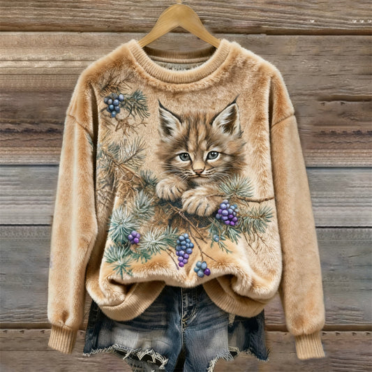 Comstylish Lovely Cat Pattern Women's Flannel Sweatshirt