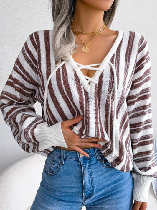 Isadora® | Striped long-sleeved sweater with lacing