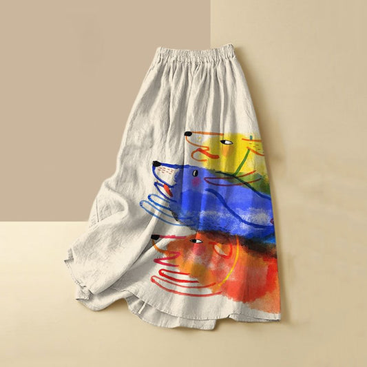 Comstylish Women's Running Happy Dog Art Print Casual Skirt​