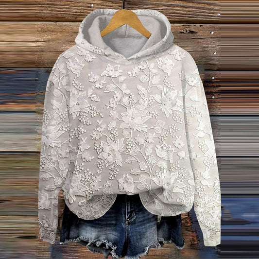 Comstylish Cozy Floral Embroidery Art Casual Hoodie