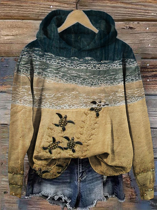 Comstylish Baby Sea Turtles Beach Fiber Art Cozy Hoodie