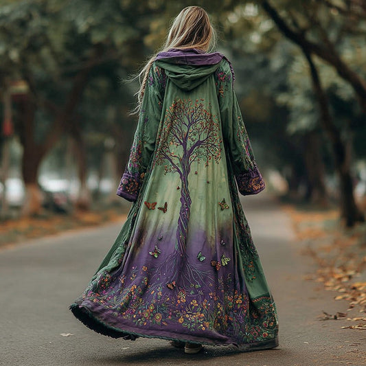 Comstylish Women's Floral And Life Of Tree Art Cozy Maxi Hooded Cape