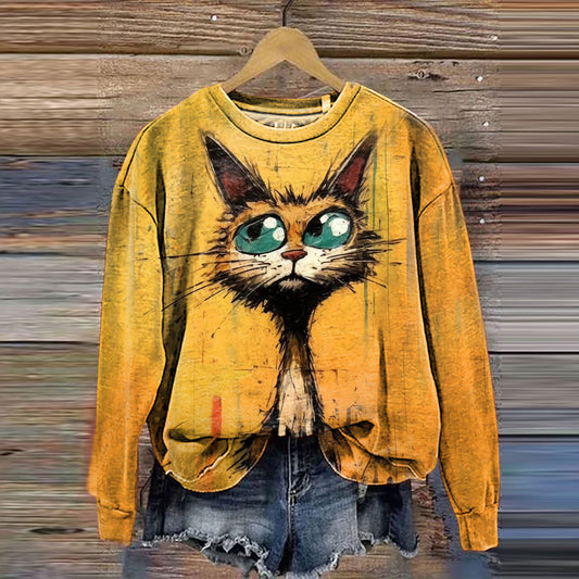 Art Print Cat Lover Casual Sweatshirt elevenforest