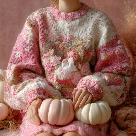 Women's Vintage Halloween Pink Art Knit Sweater elevenforest