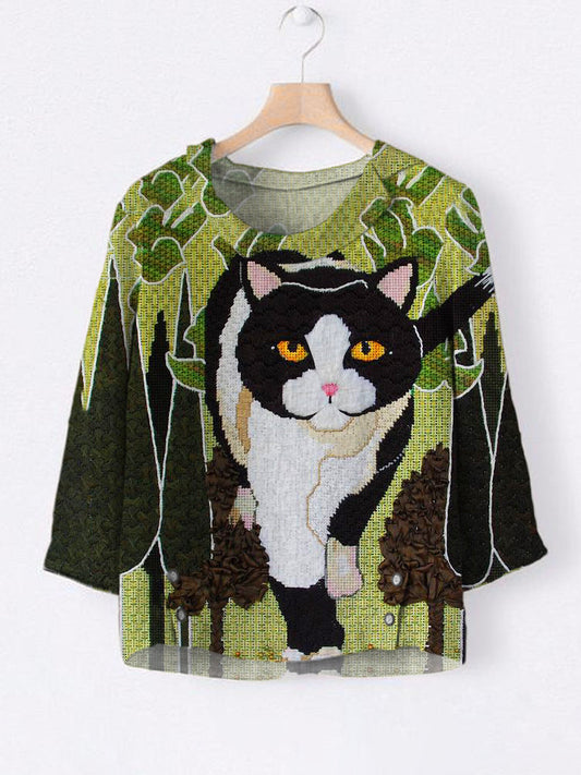 Forest Cat Women's Linen Shirt elevenforest