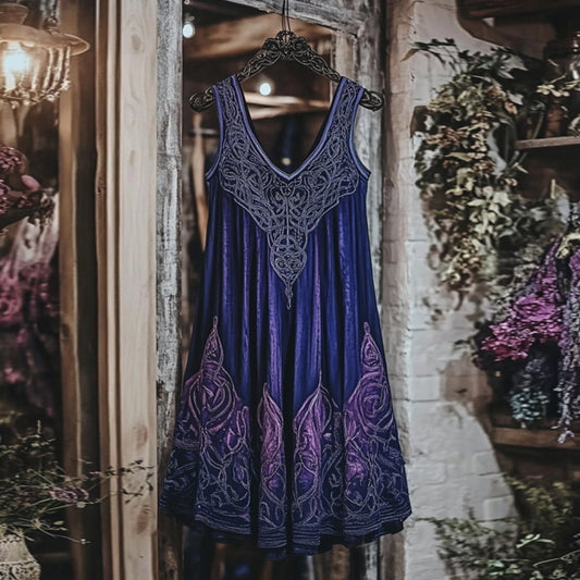 Vintage Celtic Pattern Gradient Linen Tank Dress artswardrobe