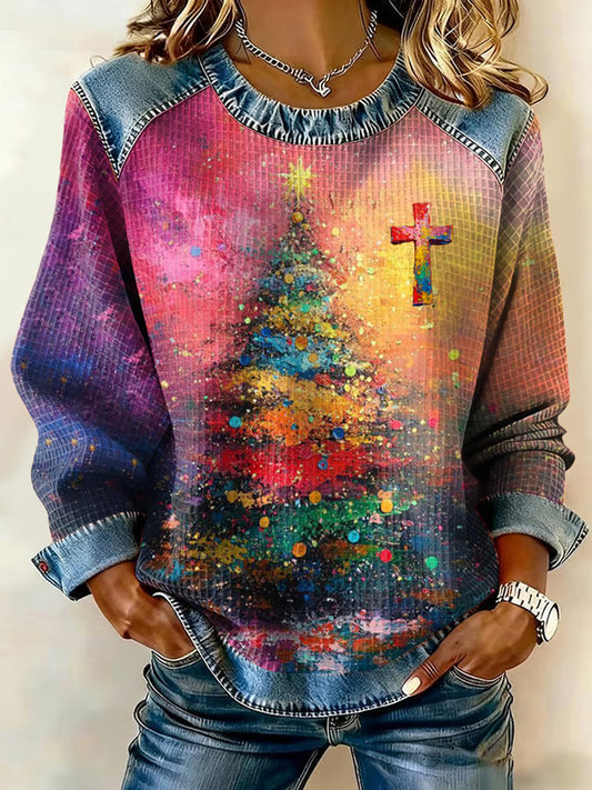 Comstylish Women's Faith Cross Christmas Print Casual Sweatshirt