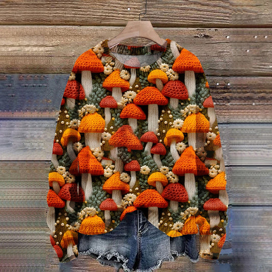 Mushroom Art Print Knit Pullover Sweater artswardrobe