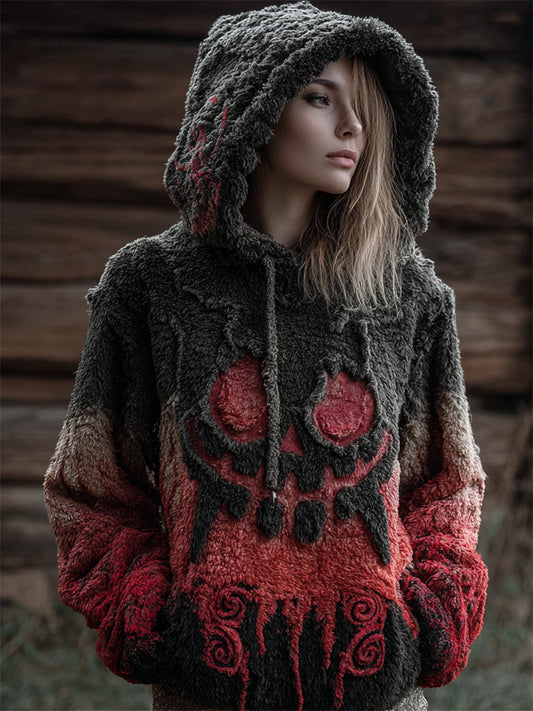 Comstylish Halloween Evil Monster Distressed Gradient Fuzzy Plush Hoodie