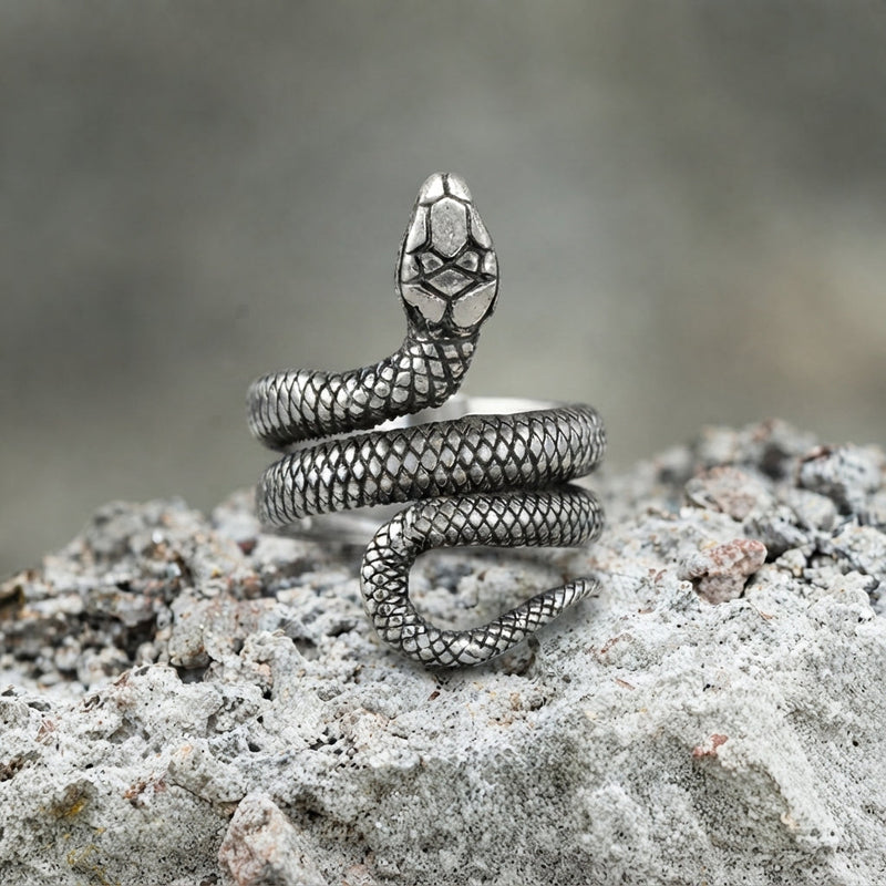 Antique Silver Wrap Snake Adjustable Statement Ring