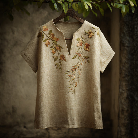 Spring Bud Embroidery Short-sleeved V-neck Top artswardrobe