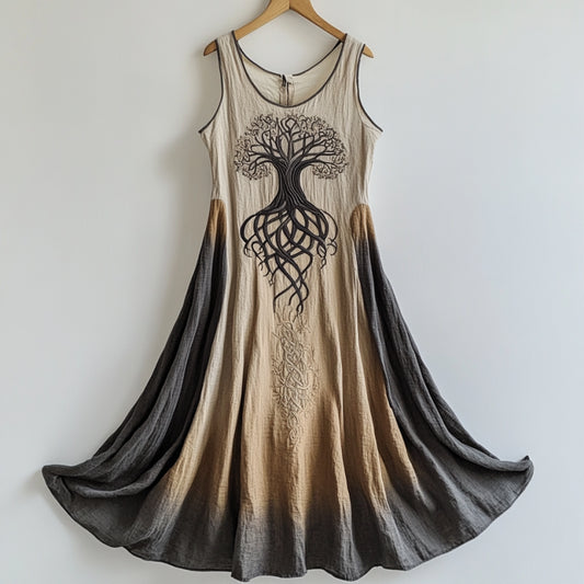Viking Life Of Tree Celti Art Patchwork Linen Tank Dress artswardrobe