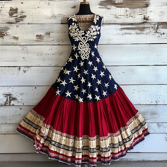 Women's Vintage Independence Day With Celtic Life Of Tree Art Linen Midi Dress artswardrobe