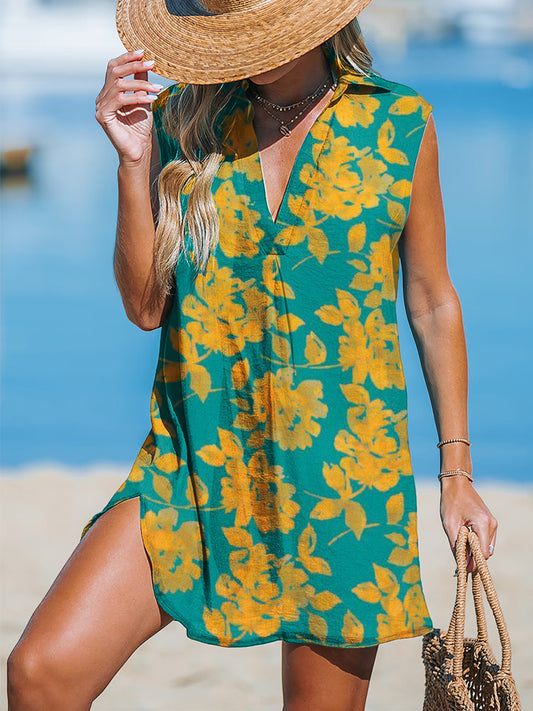 Retro Flower Women's Print Casual Cotton And Linen 3/4 Sleeve Shirt