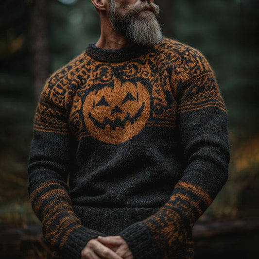 Men's Vintage Viking Halloween Embroidered Sweater artswardrobe