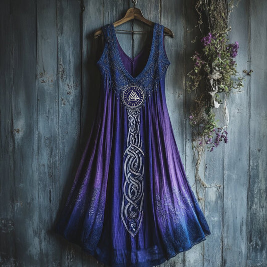 Viking Celtic Art Gradient  Linen Tank Dress artswardrobe