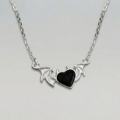 Winged Black Heart Necklace