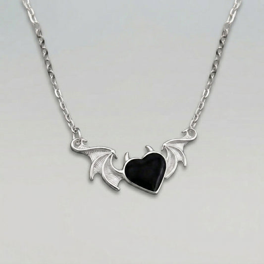 Winged Black Heart Necklace
