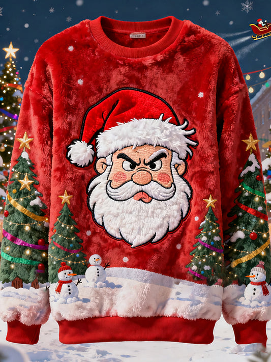 Comstylish Angry Santa Flannel Crewneck Sweatshirt