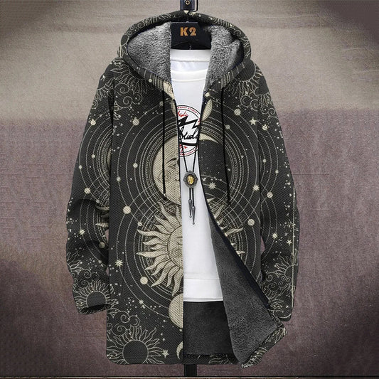Men'S Art Moon Sun Print Hooded Fleece Cardigan Jacket elevenforest