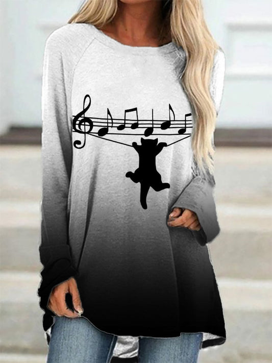 Music Sheet Hanging Black Cat A Line T Shirt elevenforest