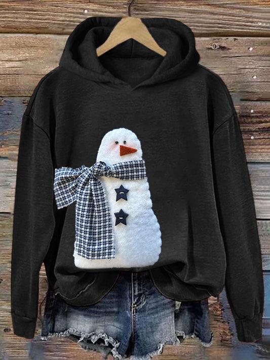 Comstylish Cute Snowman Felt Art Cozy Hoodie