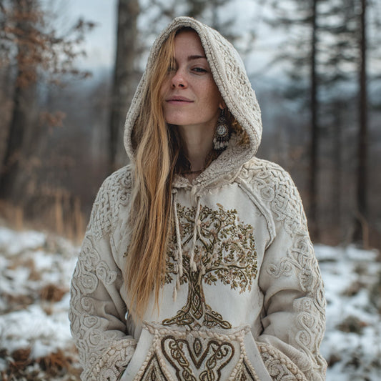 Women's Viking Tree Of Life Art Knitted Hoodie Sweater artswardrobe