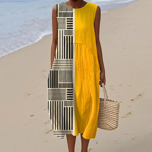 Women's Retro Abstract Geometric Print Sleeveless Dress artswardrobe