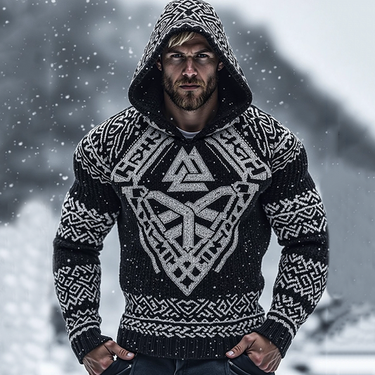 Men's Viking Art Celtic Chunky Hooded Sweater elevenforest