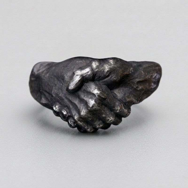 Clasped Hands Black Statement Ring