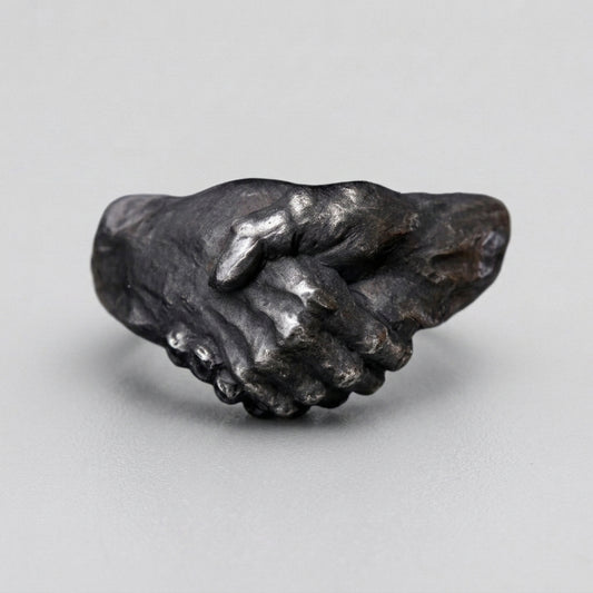 Clasped Hands Black Statement Ring