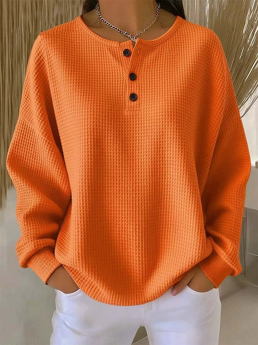 Women'S Casual Loose Waffle Sweatshirt 