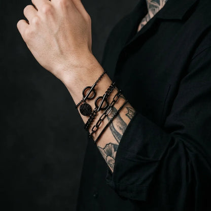 Black 4-Piece Mixed Chain Bracelet Set