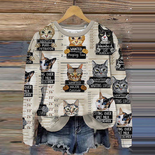 Funny Cat Print Women's Sweatshirt elevenforest