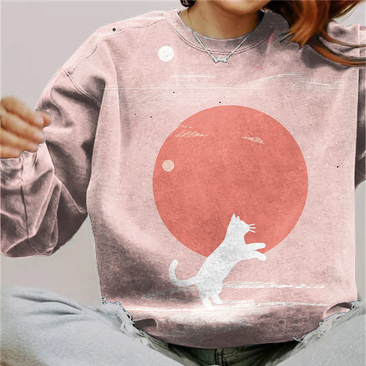 Abstract Creative Cute Cat Jumping Painting Art Print Sweatshirt elevenforest