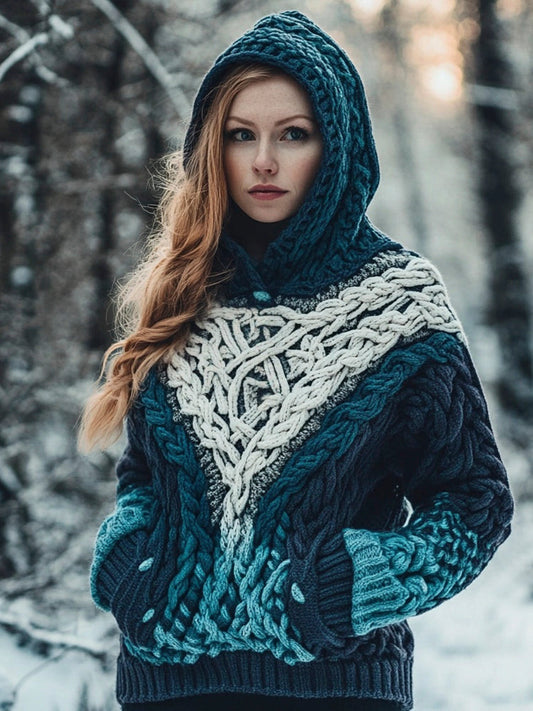 Vintage Totem Tribal Pattern Women's Hooded Sweater elevenforest