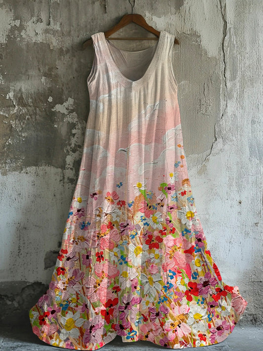 Vintage Oil Painting Floral Art Women's Linen Vest Dress artswardrobe