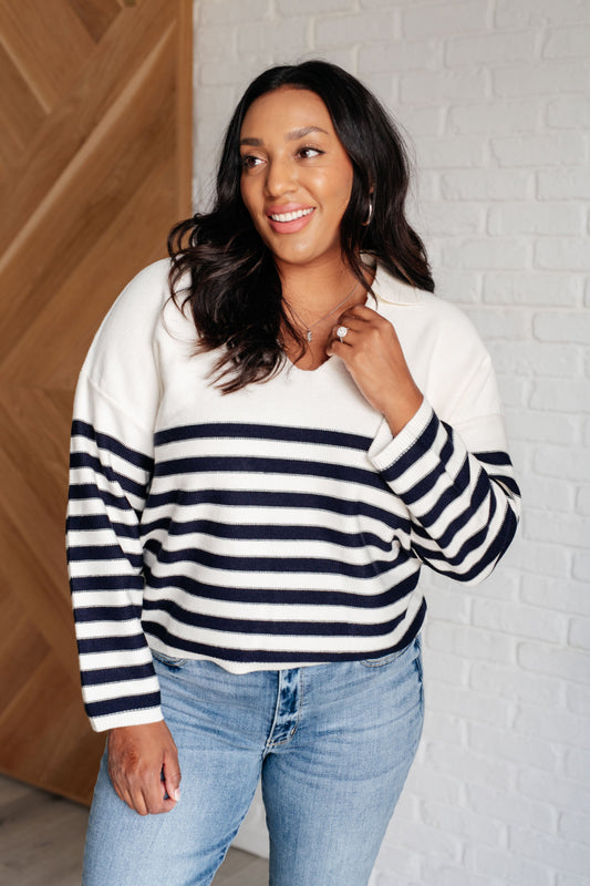 Sabine® | “Memorable Moments” striped sweater in white