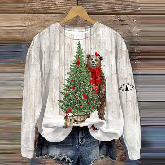 Comstylish Women's Farm Fresh Christmas Tree Nc Printed Sweatshirt