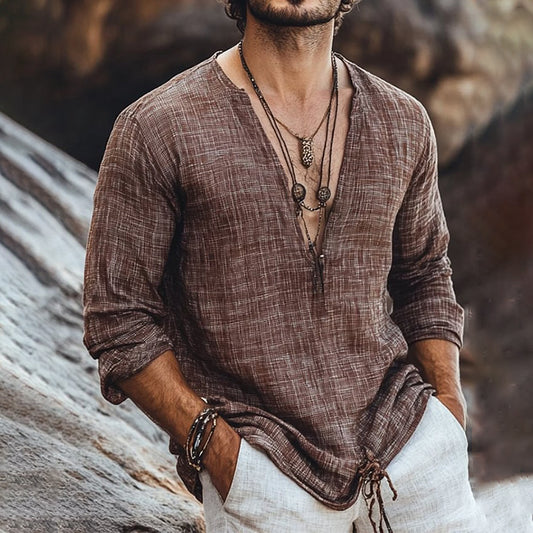 Men's Casual And Comfortable Solid Color Cotton And Linen Shirt artswardrobe