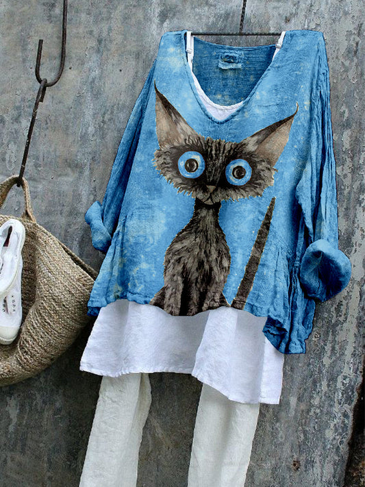 Lovely Black Cat Pattern Cozy Flowy Tunic elevenforest