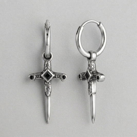 Veilborn Sanctum Dagger Drop Hoop Earrings
