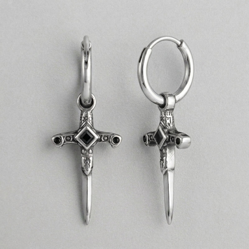 Veilborn Sanctum Dagger Drop Hoop Earrings
