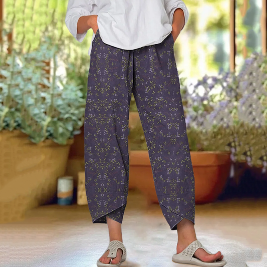 Women's Bohemian Style Floral Art Print Casual Pants artswardrobe