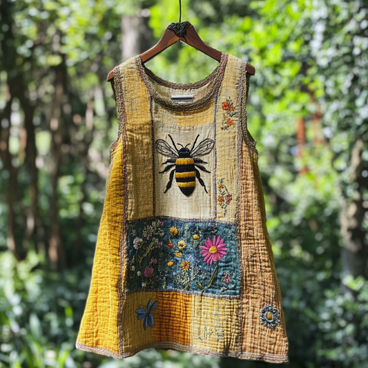 Women's Vintage Bee Floral Art Print Tank Top artswardrobe