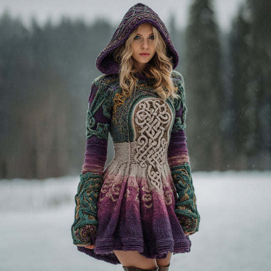 Women's Celtic Knot Ombre Hooded Sweater Dress elevenforest