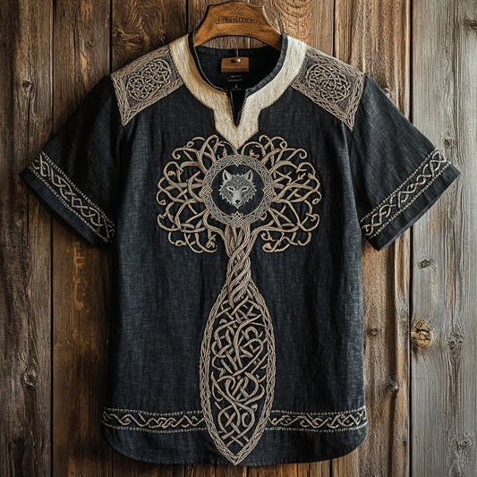 Mens Vintage Viking Tree Of Life And Wolf Celtic Design Shirt artswardrobe