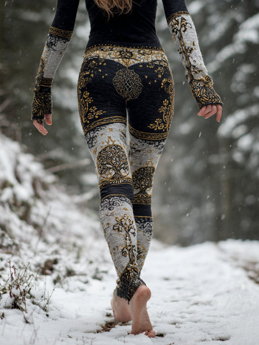 Comstylish Viking Style Life Tree Celtic Knot Patchwork Art Leggings
