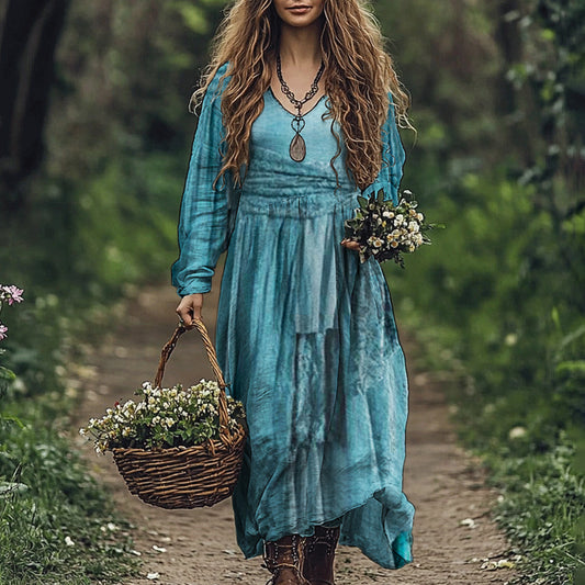 Boho Vintage Women's Linen Maxi Dress artswardrobe