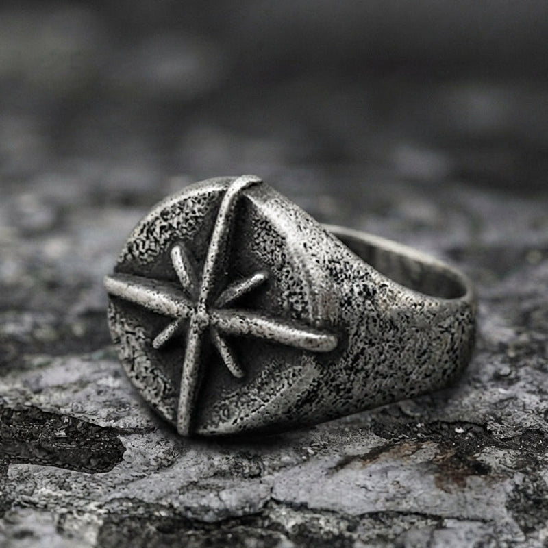 North Star Compass Rose Signet Ring